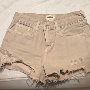 L'AGENCE Beige Distressed Jean Shorts